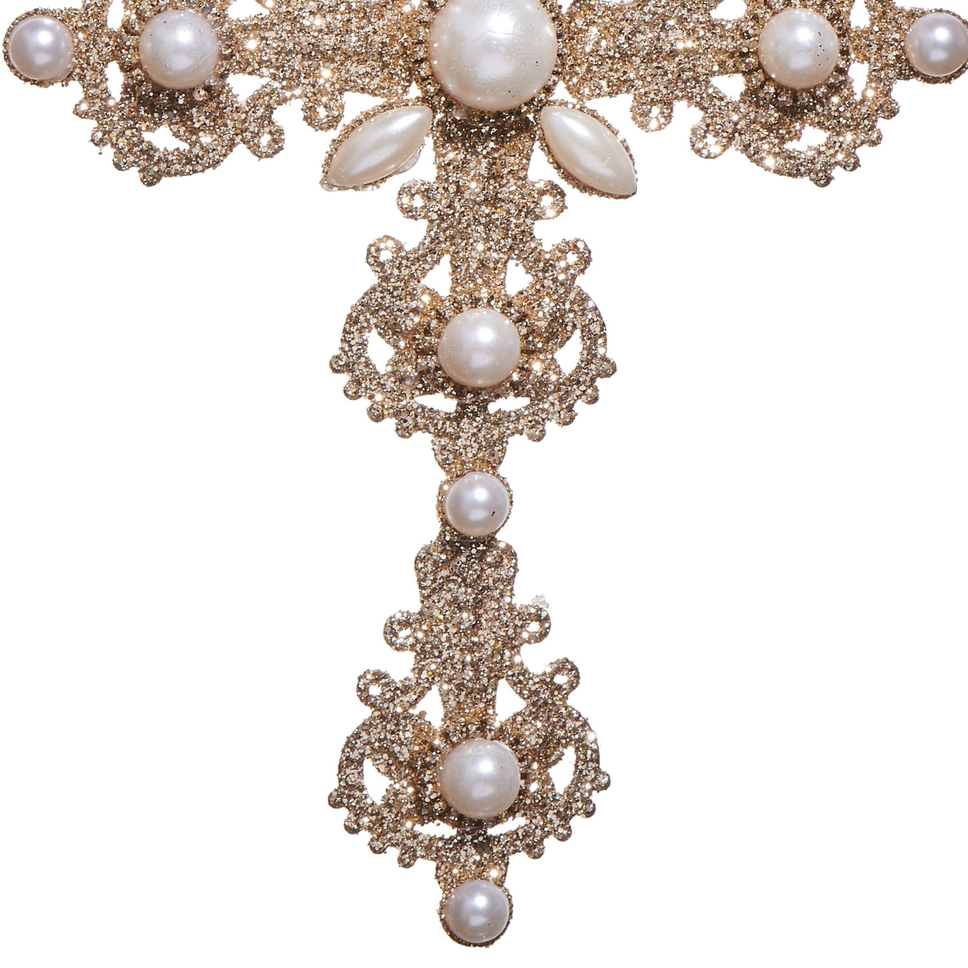 RAZ Imports 6.5" Glittered Gold Pearl Cross Christmas Ornament