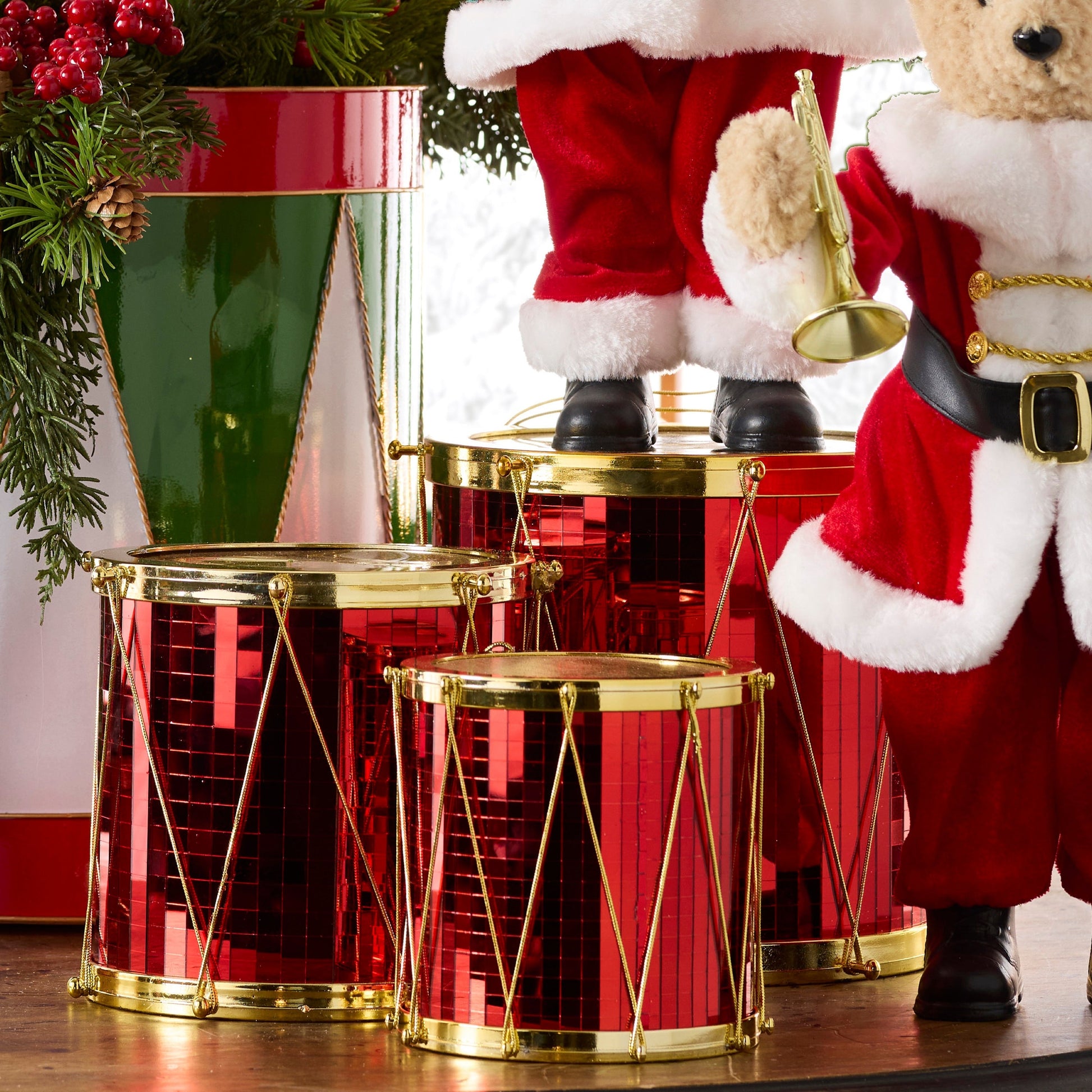 RAZ Imports 9.5" Mirrored Red Nutcracker Drum Christmas Ornaments - Set of 3