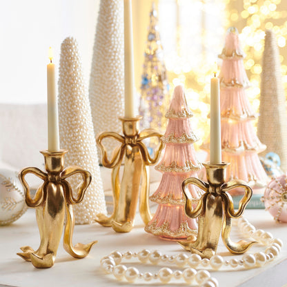 RAZ Imports 9" Bow Candlestick Holders Christmas Decoration - Set of 3