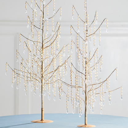 RAZ Imports 29.5" and 24.5" Dripping Pearl Crystal Gold Trees Christmas Decoration - Set of 2