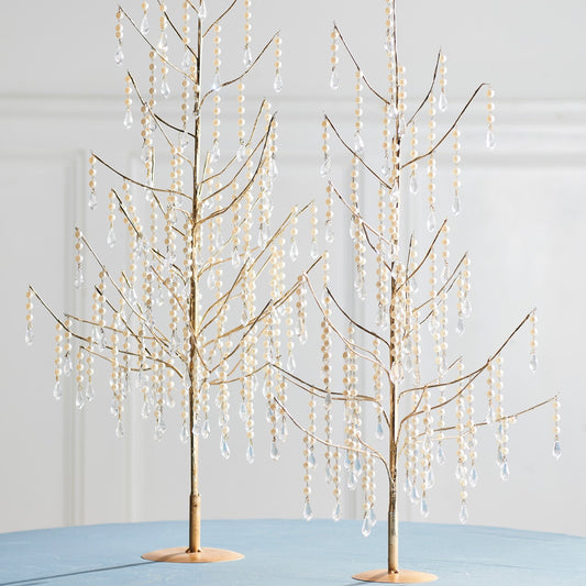 RAZ Imports 29.5" and 24.5" Dripping Pearl Crystal Gold Trees Christmas Decoration - Set of 2