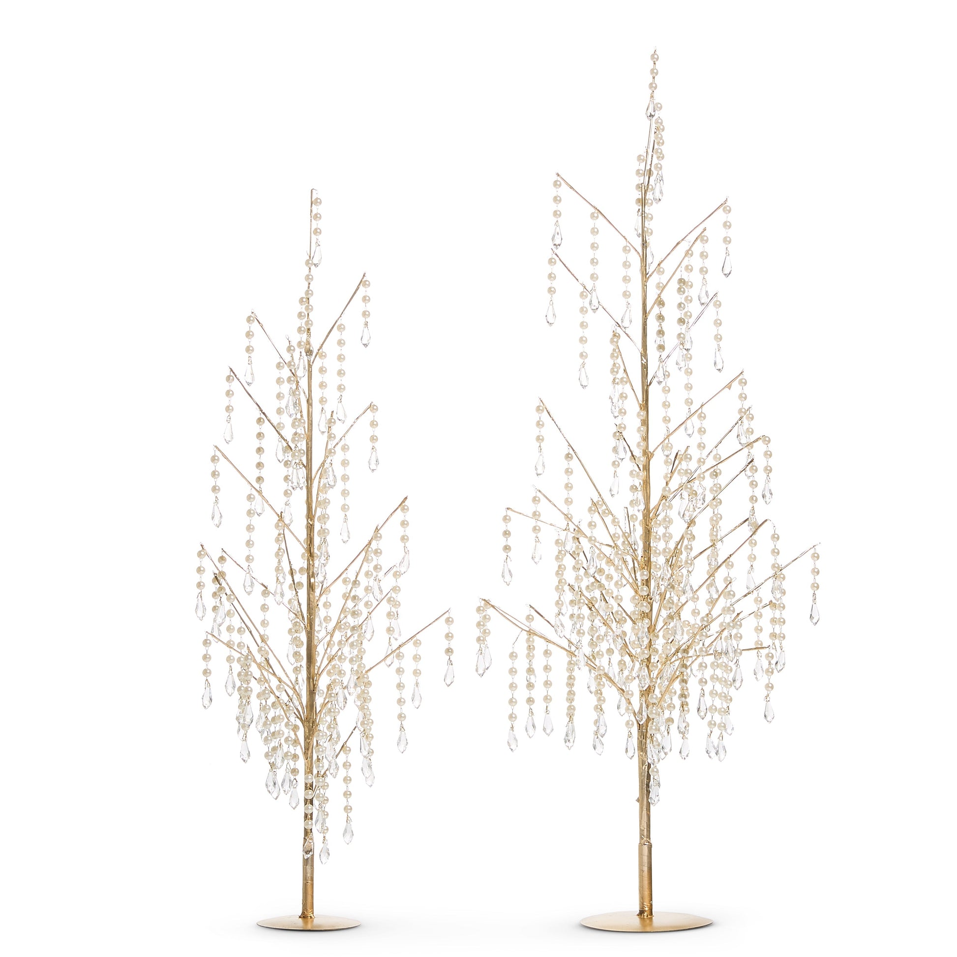 RAZ Imports 29.5" and 24.5" Dripping Pearl Crystal Gold Trees Christmas Decoration - Set of 2
