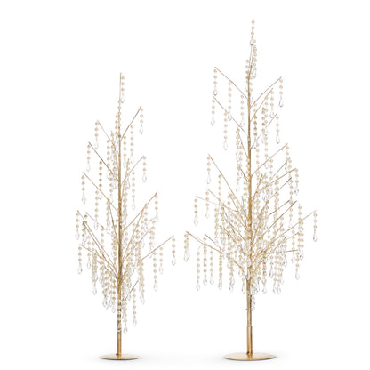 RAZ Imports 29.5" and 24.5" Dripping Pearl Crystal Gold Trees Christmas Decoration - Set of 2
