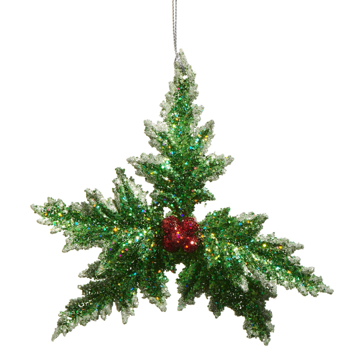 RAZ Imports 5.5" Glittered Green Holly with Berries Christmas Ornament