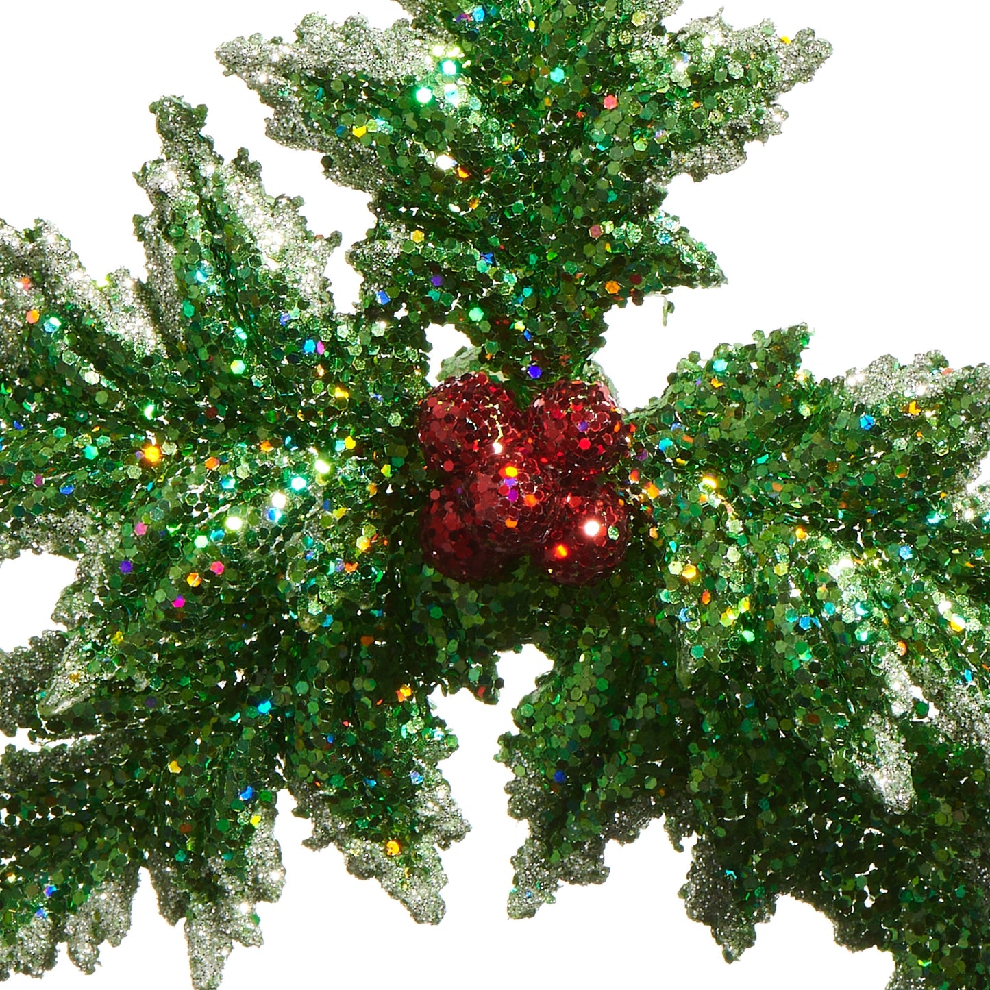 RAZ Imports 5.5" Glittered Green Holly with Berries Christmas Ornament