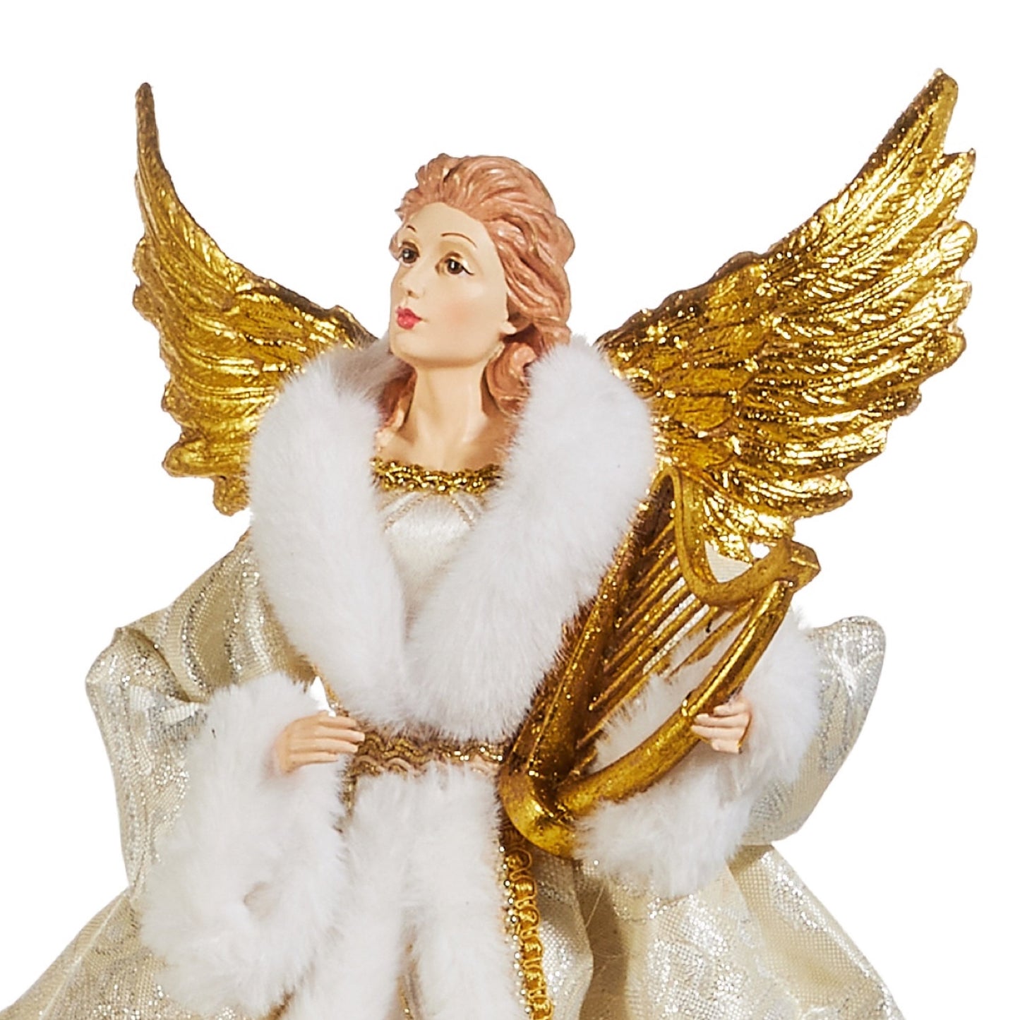 RAZ Imports 18.5" Gold Victorian Angel with Fur Coat and Harp Christmas Tree Topper
