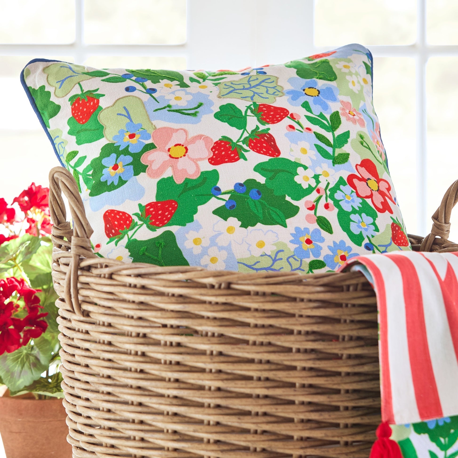 RAZ Imports Blooming Flowers and Berries Decorative Spring Throw Pillow - 18"L X 18”H