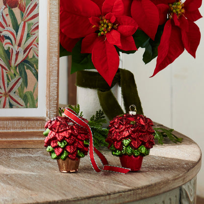 RAZ Imports 4" Traditional Red Poinsettia Christmas Flowers Glass Christmas Ornaments - Set of 2