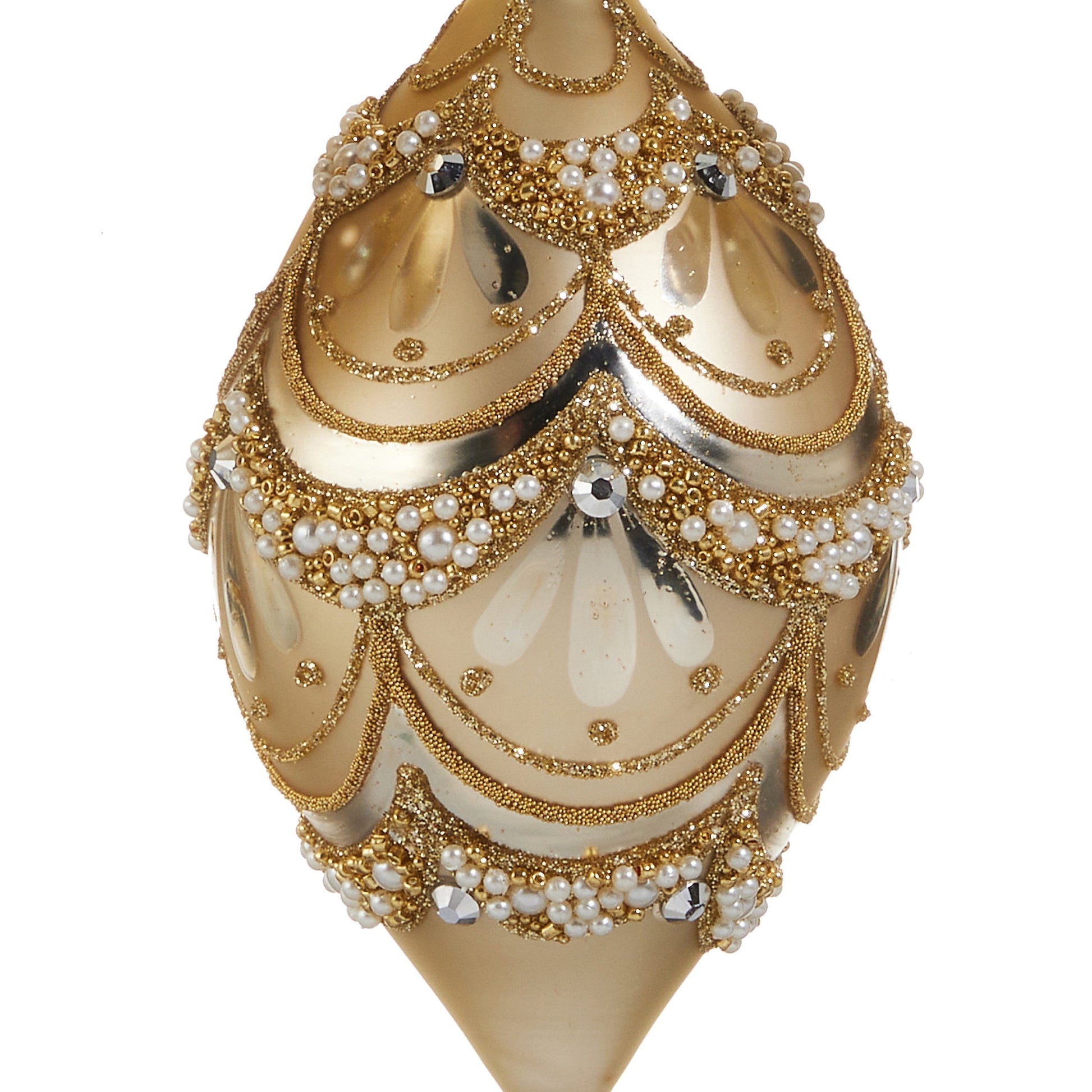 RAZ Imports 4" Golden Pearl Trimmed Glass Christmas Ornaments - Set of 3