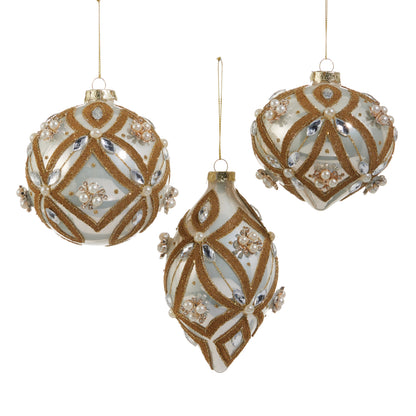 RAZ Imports 4" Pearl Jewel Embellished Glass Christmas Ornaments - Set of 3