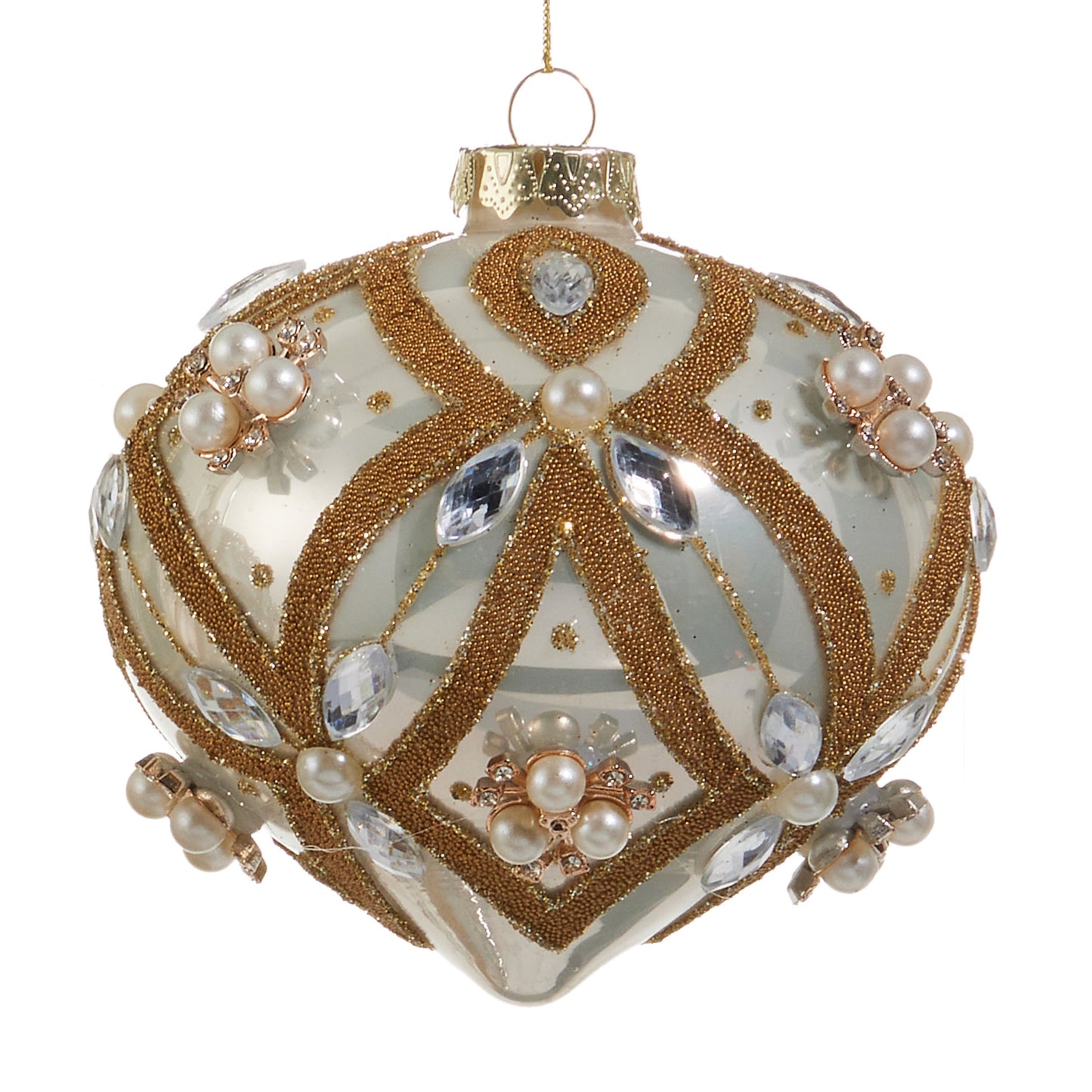 RAZ Imports 4" Pearl Jewel Embellished Glass Christmas Ornaments - Set of 3
