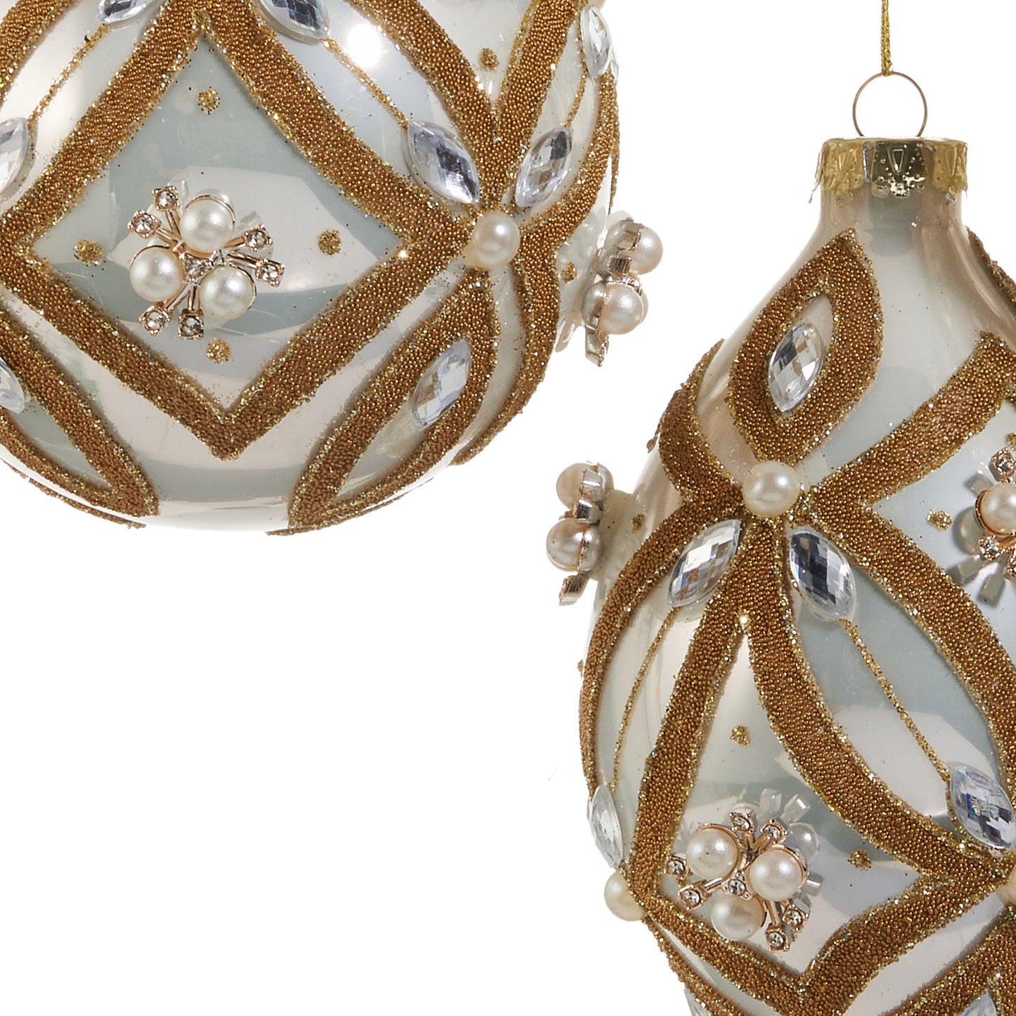 RAZ Imports 4" Pearl Jewel Embellished Glass Christmas Ornaments - Set of 3