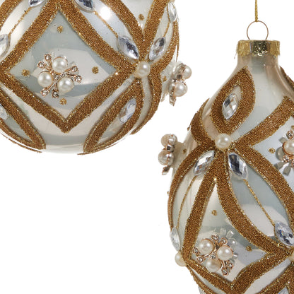 RAZ Imports 4" Pearl Jewel Embellished Glass Christmas Ornaments - Set of 3