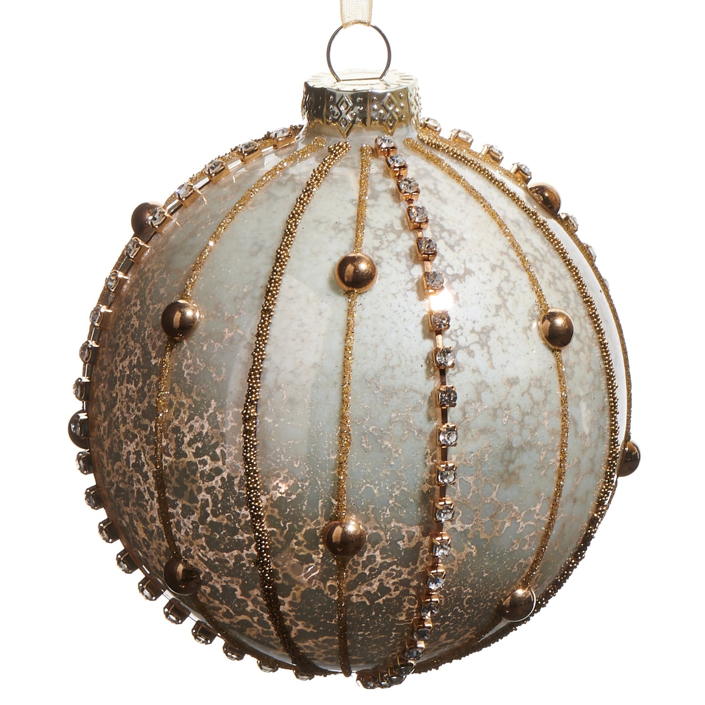 RAZ Imports 4" Beaded Rhinestone Mercury Glass Ball and Finial Christmas Ornaments - Set of 2