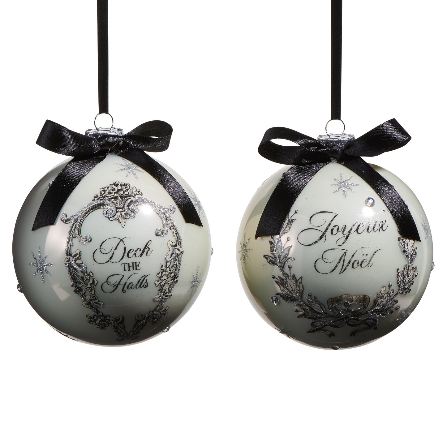 RAZ Imports 5" Deck the Halls with Bows Glass Ball Christmas Ornaments - Set of 2