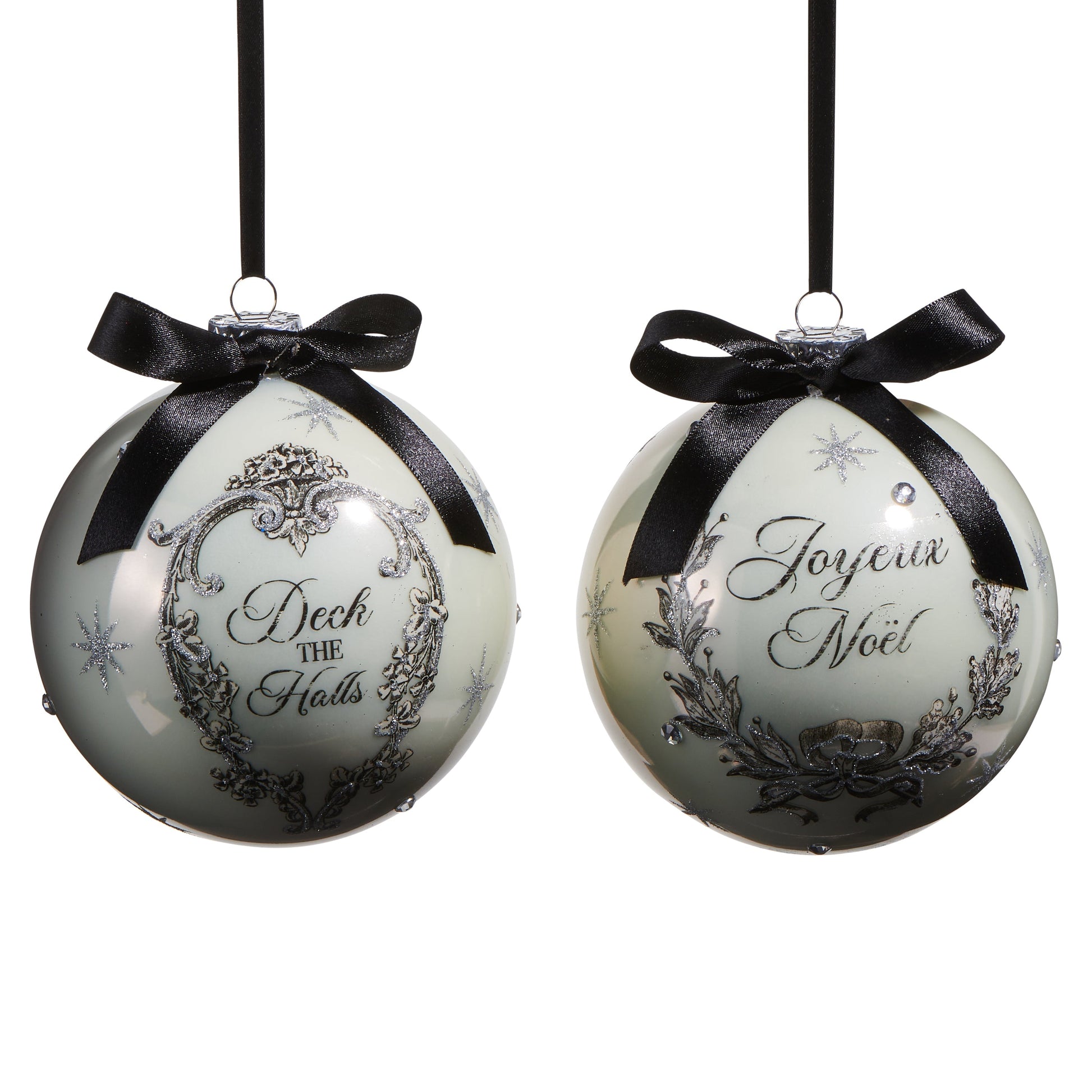 RAZ Imports 5" Deck the Halls with Bows Glass Ball Christmas Ornaments - Set of 2