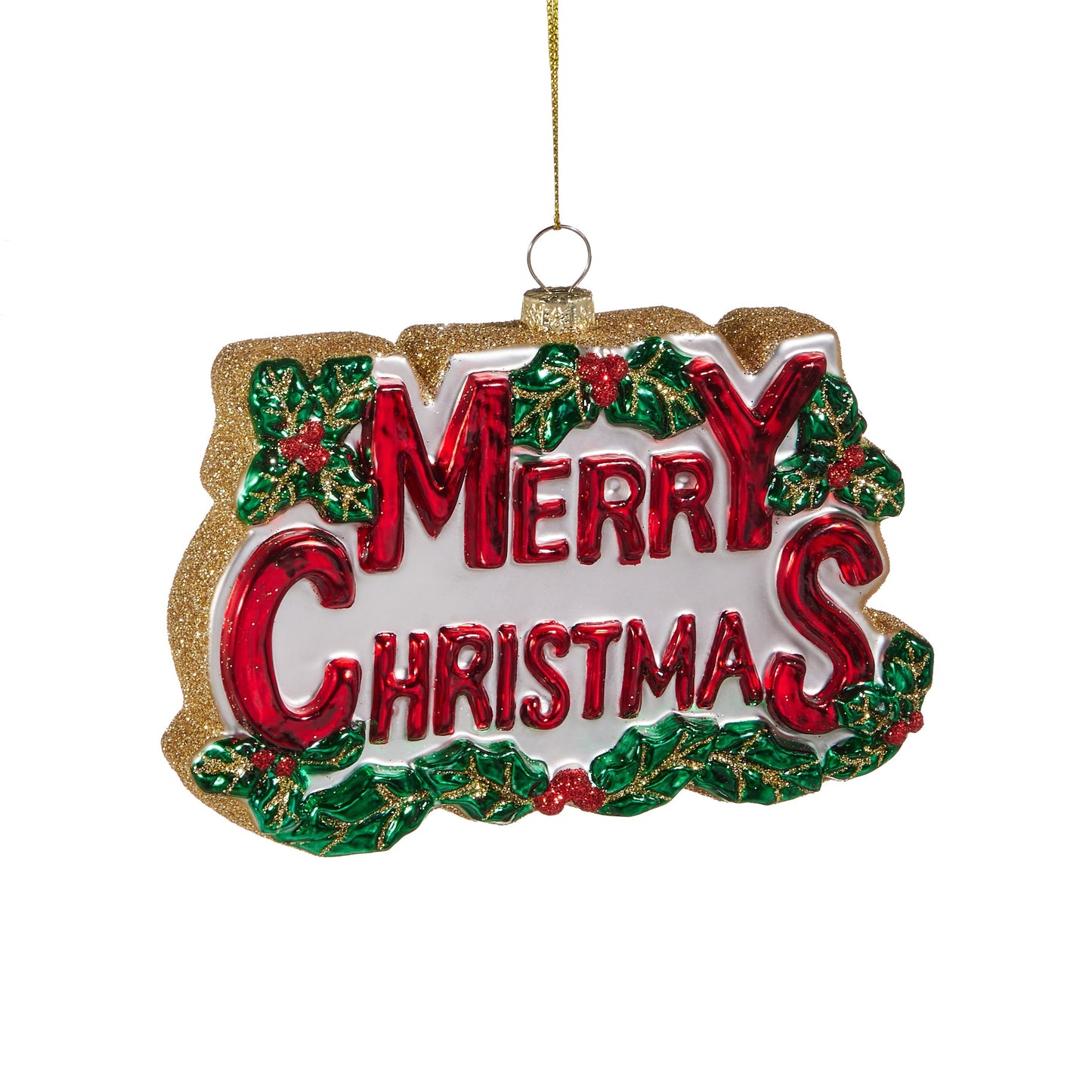 RAZ Imports 5.5" Merry Christmas Sign with Mistletoe Glass Christmas Ornament