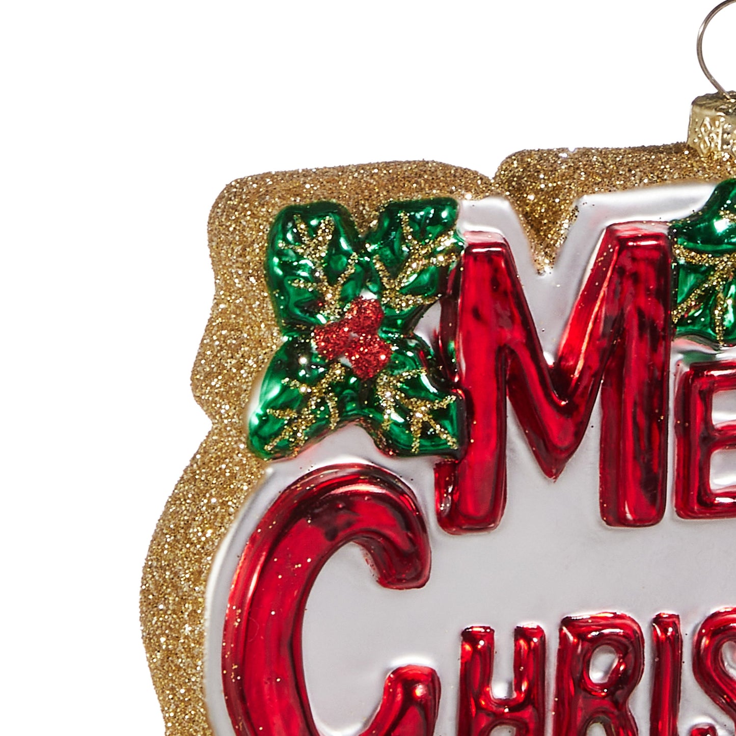 RAZ Imports 5.5" Merry Christmas Sign with Mistletoe Glass Christmas Ornament