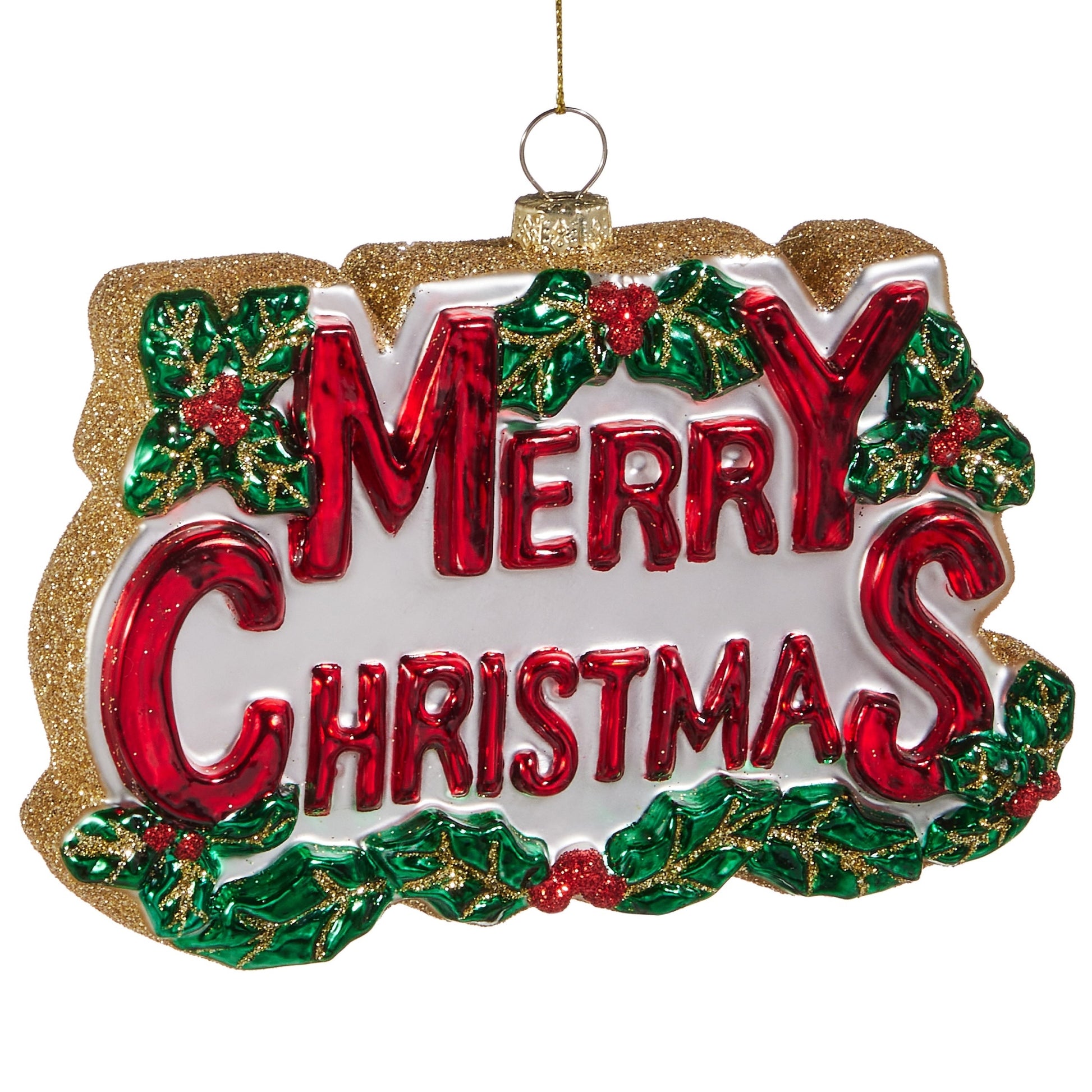 RAZ Imports 5.5" Merry Christmas Sign with Mistletoe Glass Christmas Ornament