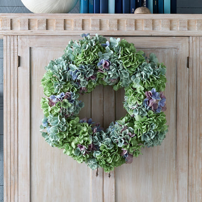 RAZ Imports 24" Lush Blue and Green Hydrangea Flower Spring Wreath