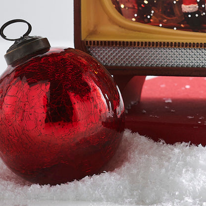 RAZ Imports 4" Marbled Shiny Red Glass Ball Christmas Ornament - Set of 8