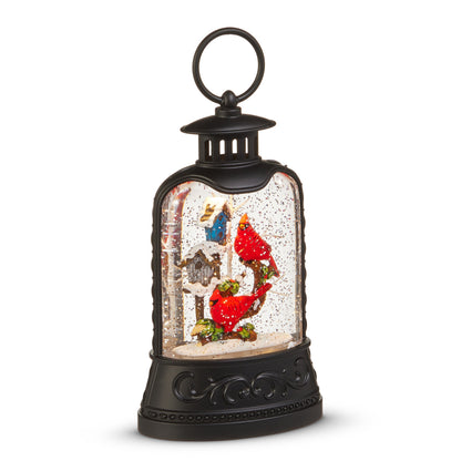 RAZ Imports 8" Christmas Cardinals with Bird House Lighted Glitter Water Lantern - Includes USB Cord