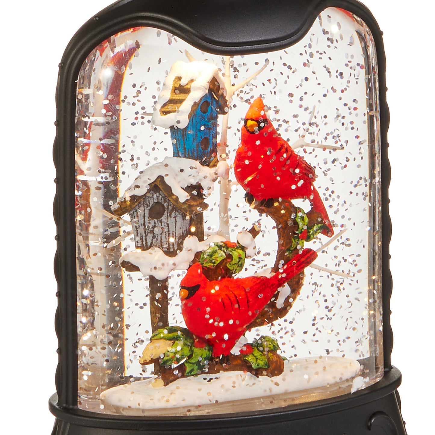 RAZ Imports 8" Christmas Cardinals with Bird House Lighted Glitter Water Lantern - Includes USB Cord