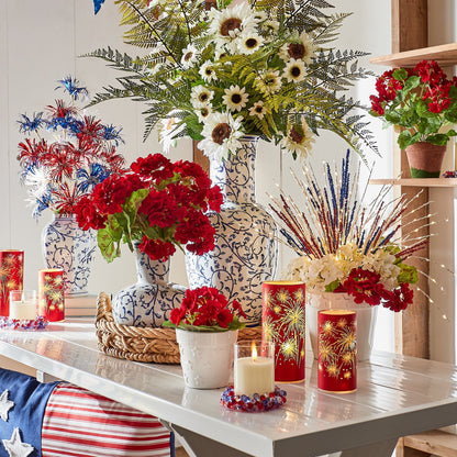 RAZ Imports 8" and 6" Illuminated Patriotic Celebration Firework Hurricanes for Fourth of July - Set of 2