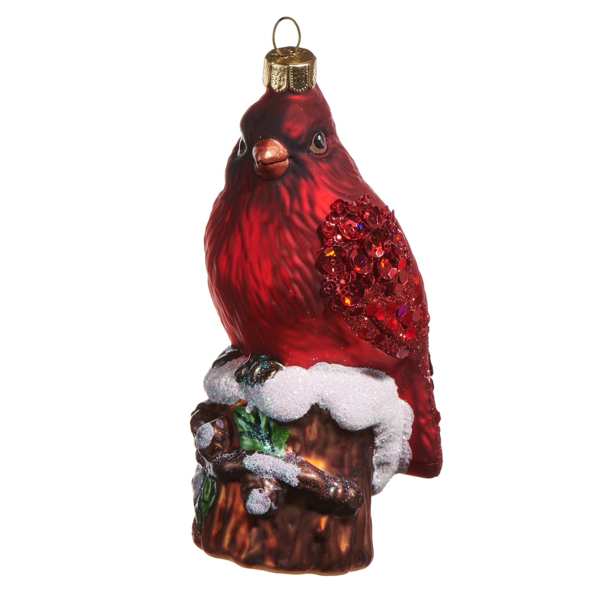 RAZ Imports 5" Red Cardinal on Stump Glass Christmas Ornament