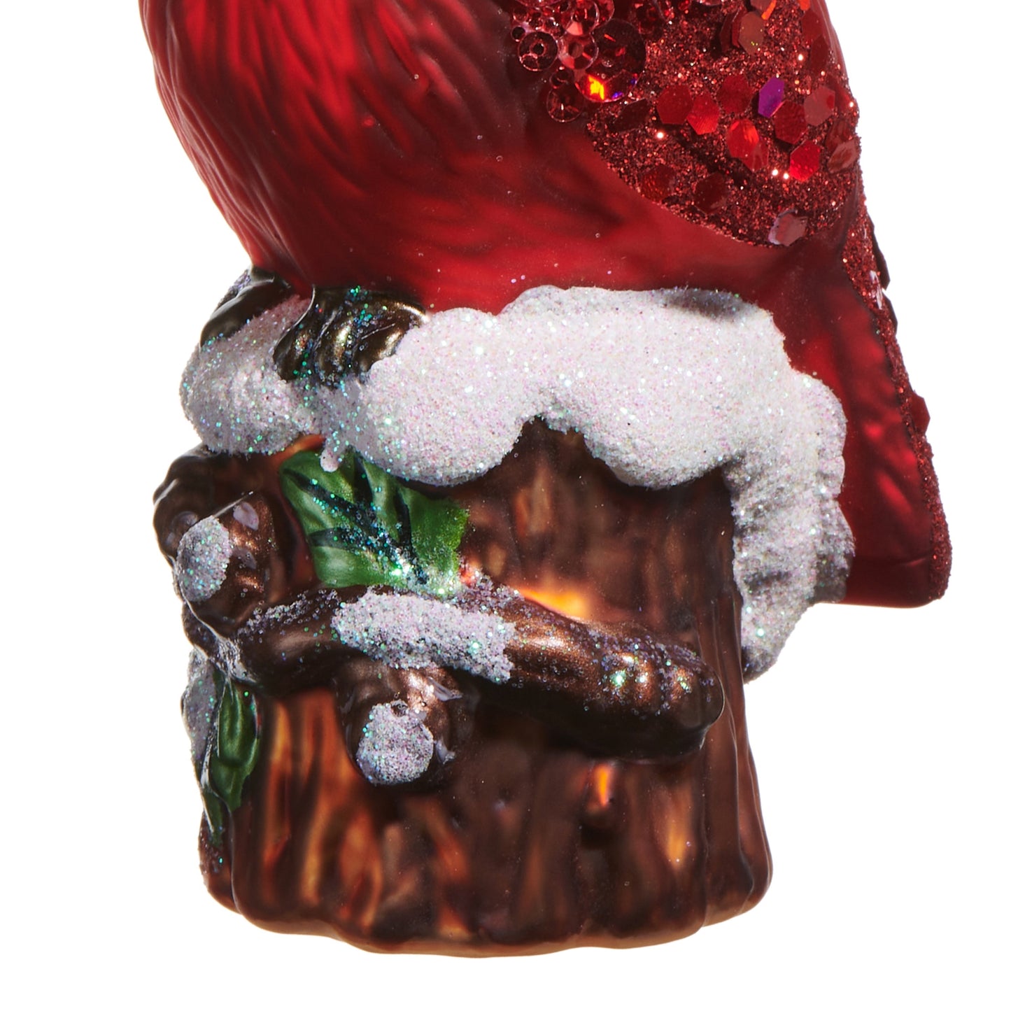 RAZ Imports 5" Red Cardinal on Stump Glass Christmas Ornament