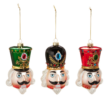 RAZ Imports 4.75" Traditional Nutcracker Head Bejeweled Glass Christmas Ornaments - Set of 3