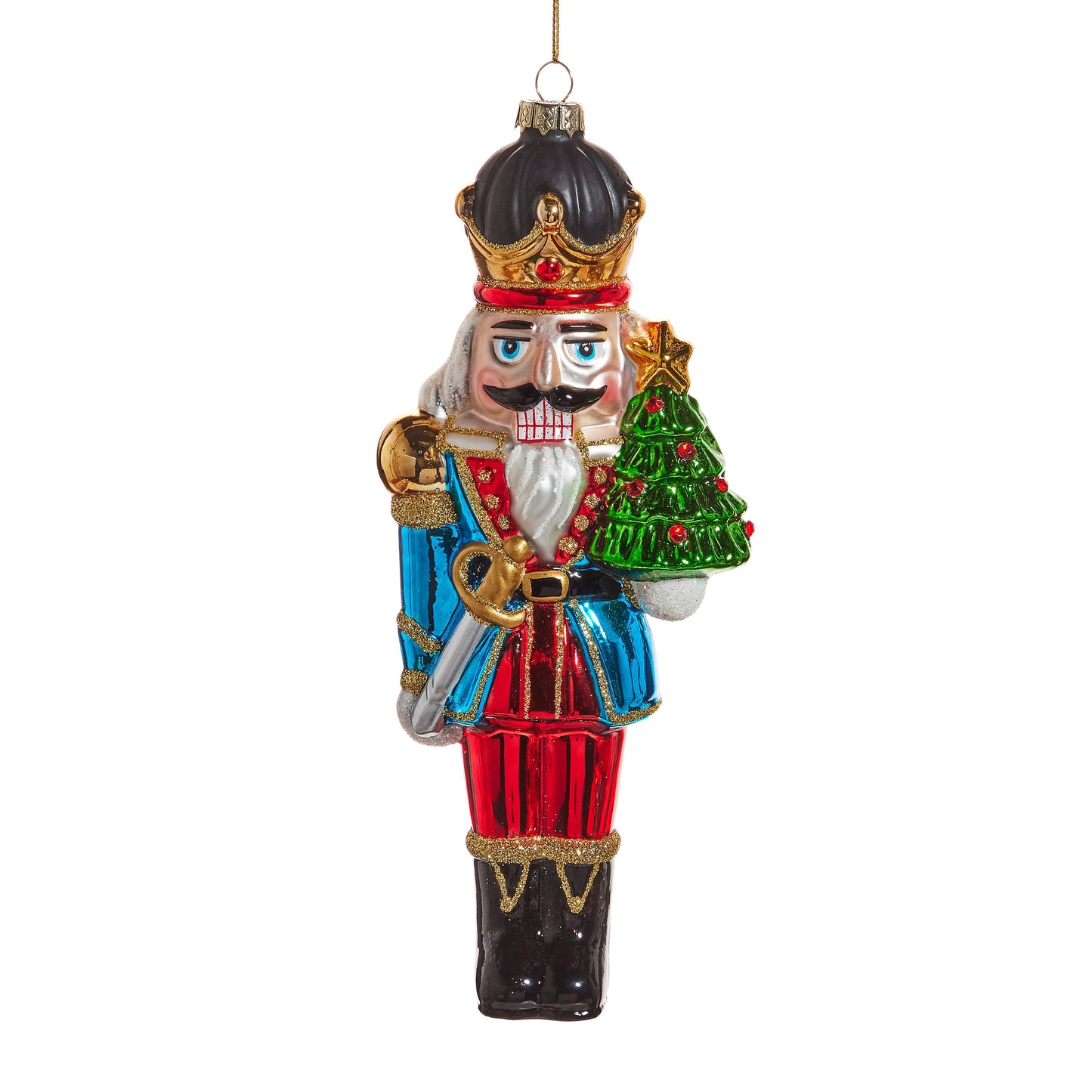 RAZ Imports 8.25" Traditional Nutcracker with Tree Glass Christmas Ornament