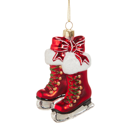 RAZ Imports 4" Red Christmas Ice Skates with Bow Glass Christmas Ornament