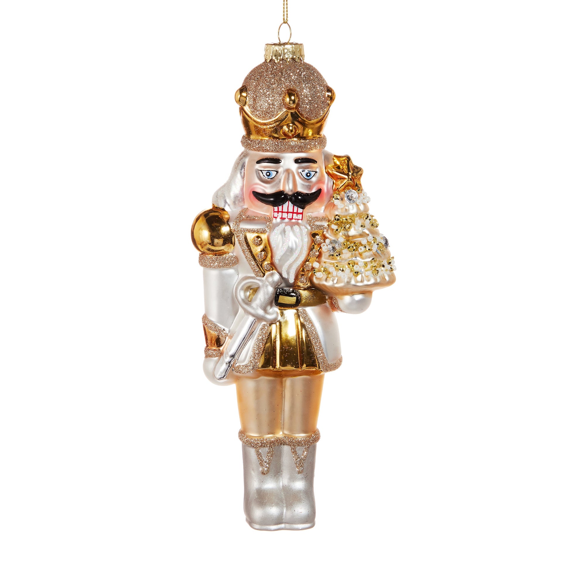 RAZ Imports 8.25" Golden Nutcracker with Tree Glass Christmas Ornament