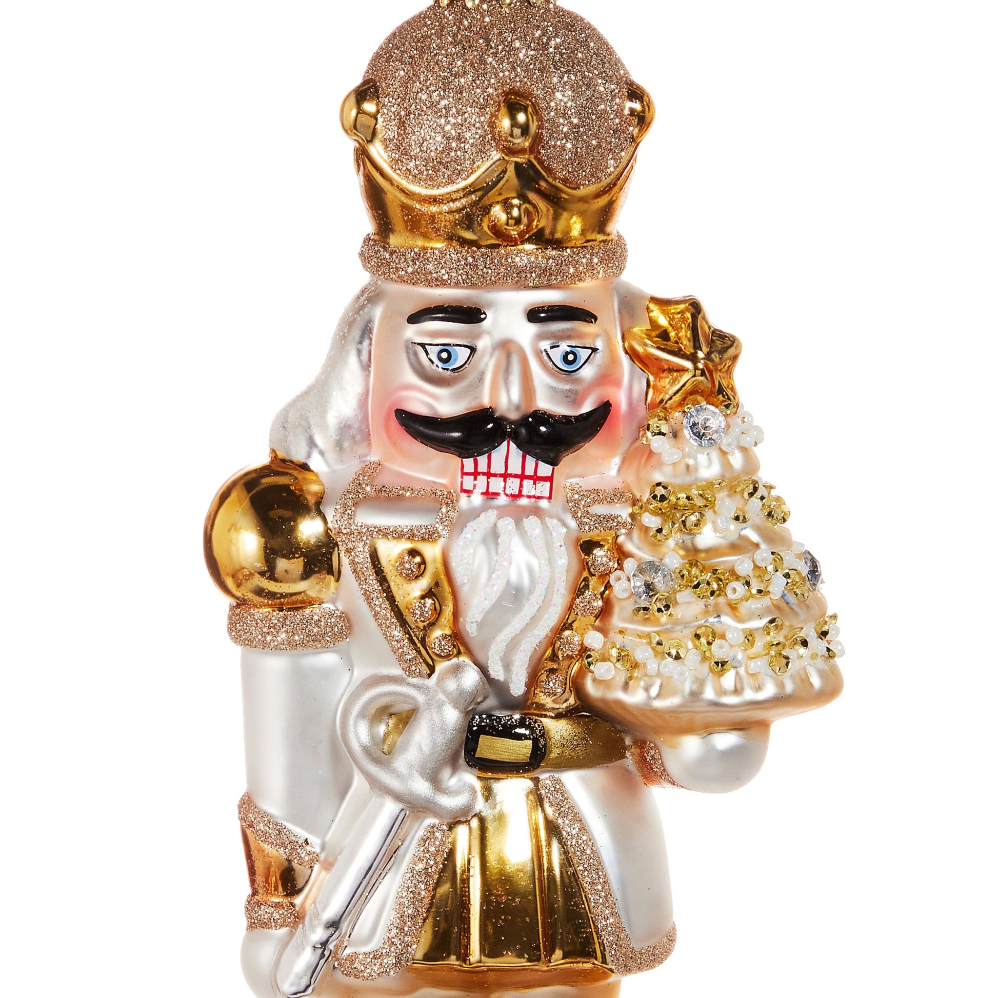 RAZ Imports 8.25" Golden Nutcracker with Tree Glass Christmas Ornament
