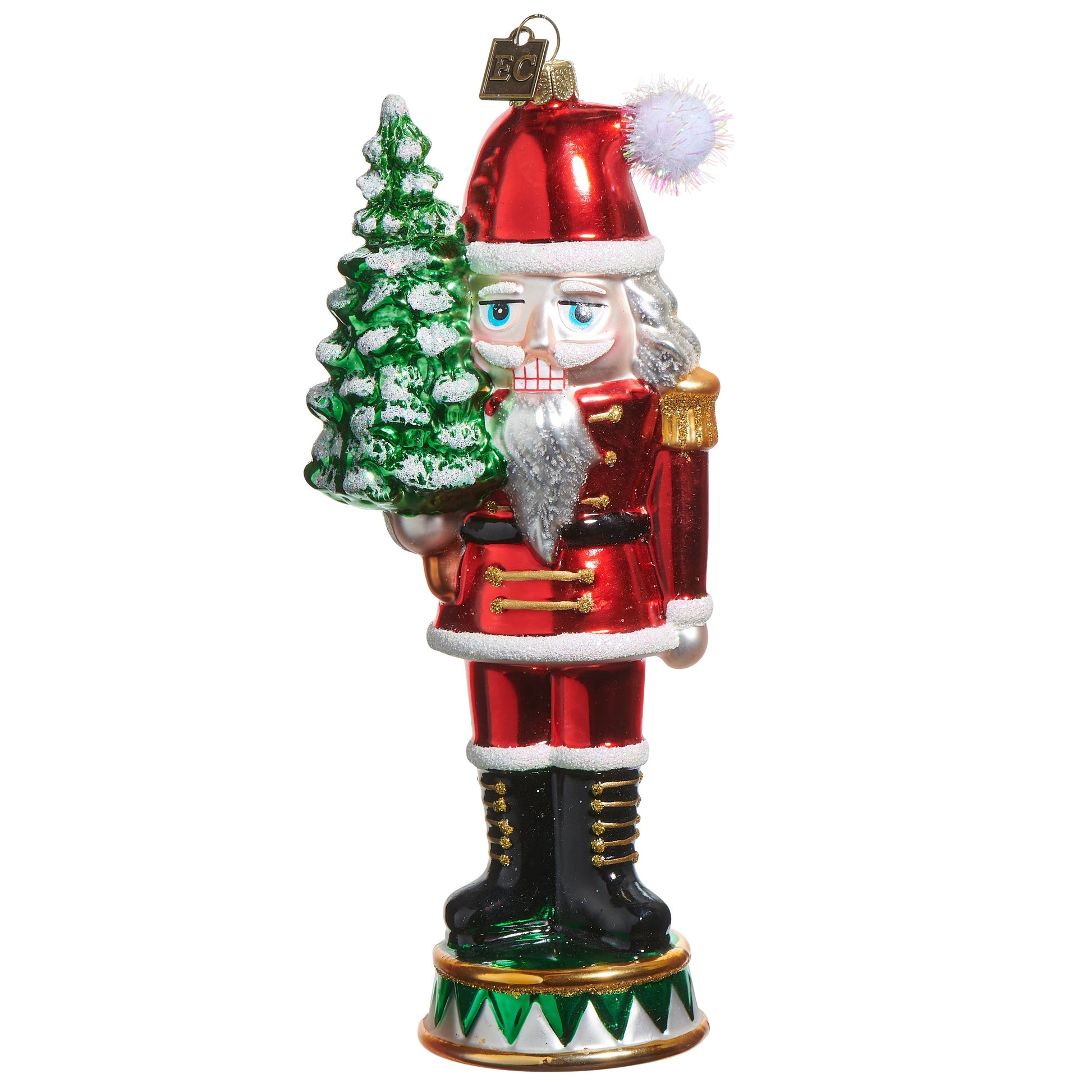 RAZ Imports by Eric Cortina 7" Red Nutcracker with Christmas Tree Glass Collectible Christmas Ornament