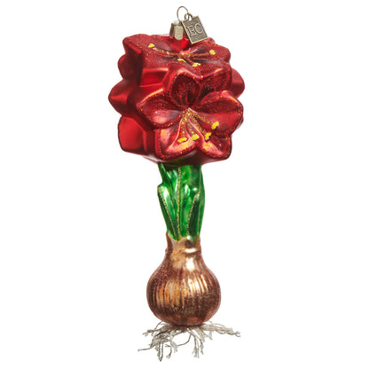 RAZ Imports by Eric Cortina 6" Red Amaryllis Christmas Flower Glass Collectible Christmas Ornament