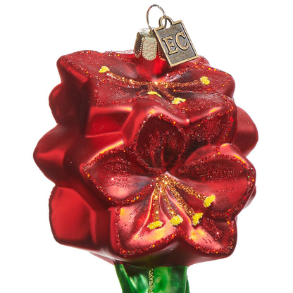 RAZ Imports by Eric Cortina 6" Red Amaryllis Christmas Flower Glass Collectible Christmas Ornament