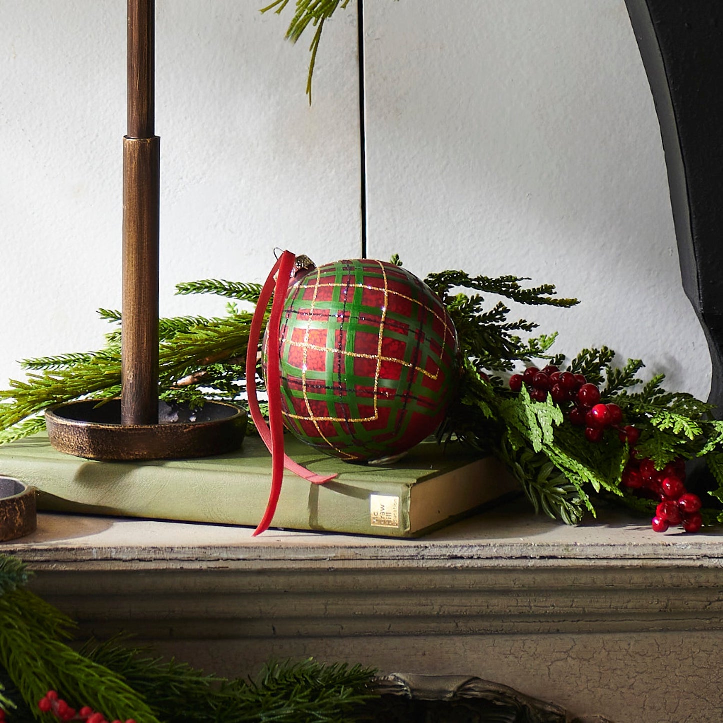 RAZ Imports 4" Traditional Red Plaid Ball and Finial Glass Christmas Ornaments - Set of 2