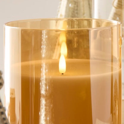 RAZ Imports Gold Ivory Glass LED Pillar Flameless Candles with Timer - Battery Operated