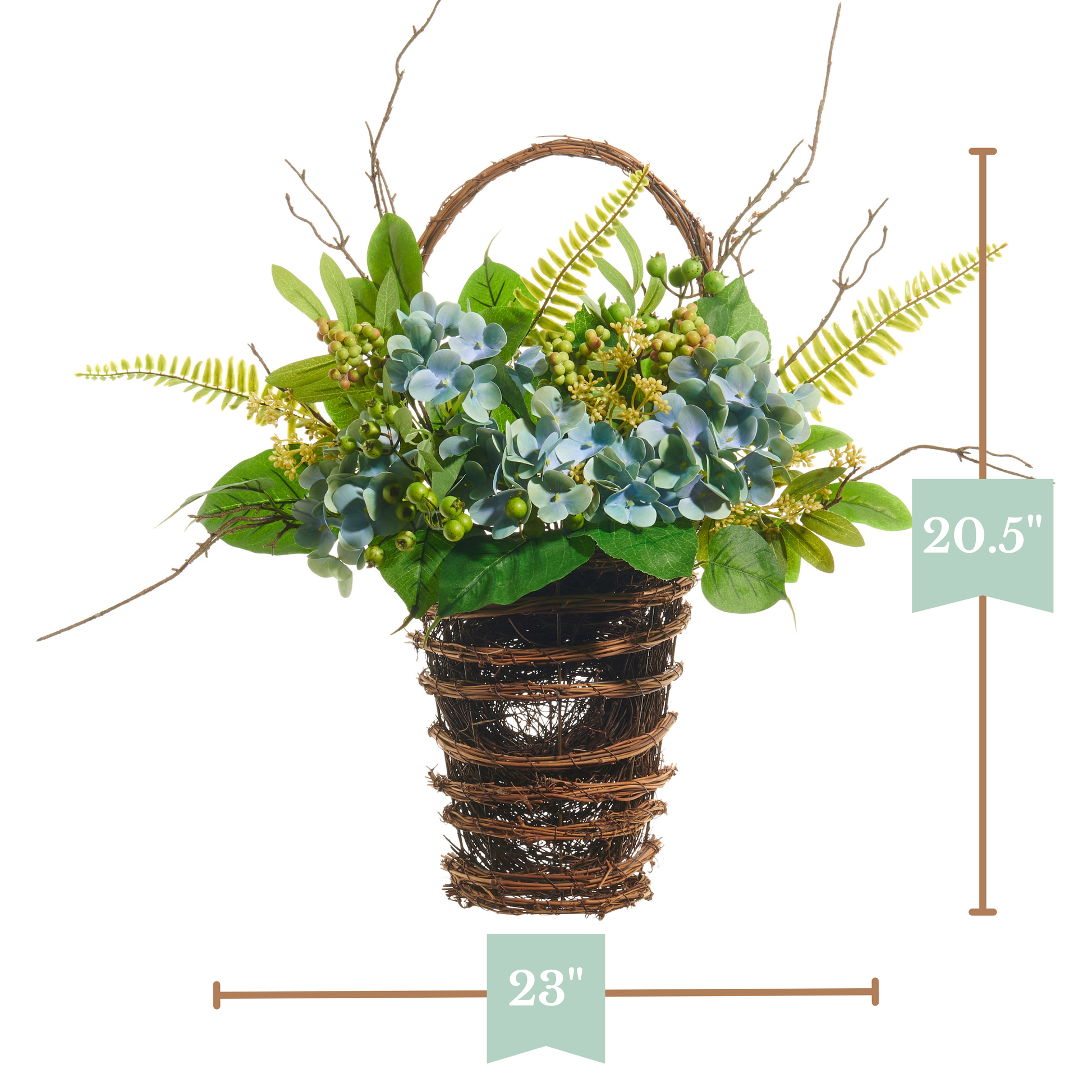 RAZ Imports 23" Premade Blue Hydrangea Spring Wall Basket