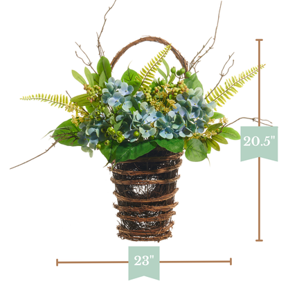 RAZ Imports 23" Premade Blue Hydrangea Spring Wall Basket