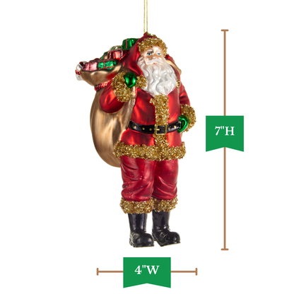RAZ Imports 7" Santa's Delivery with Presents Glass Christmas Ornament
