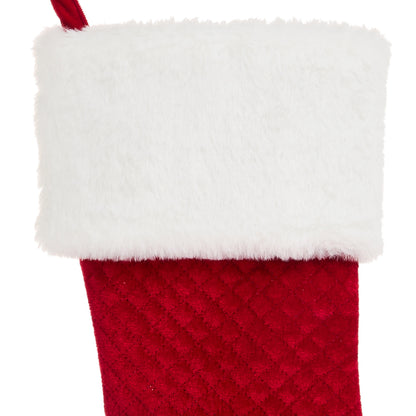 RAZ Imports 19.5" Classic Quilted Red Velvet Christmas Stocking with White Fur