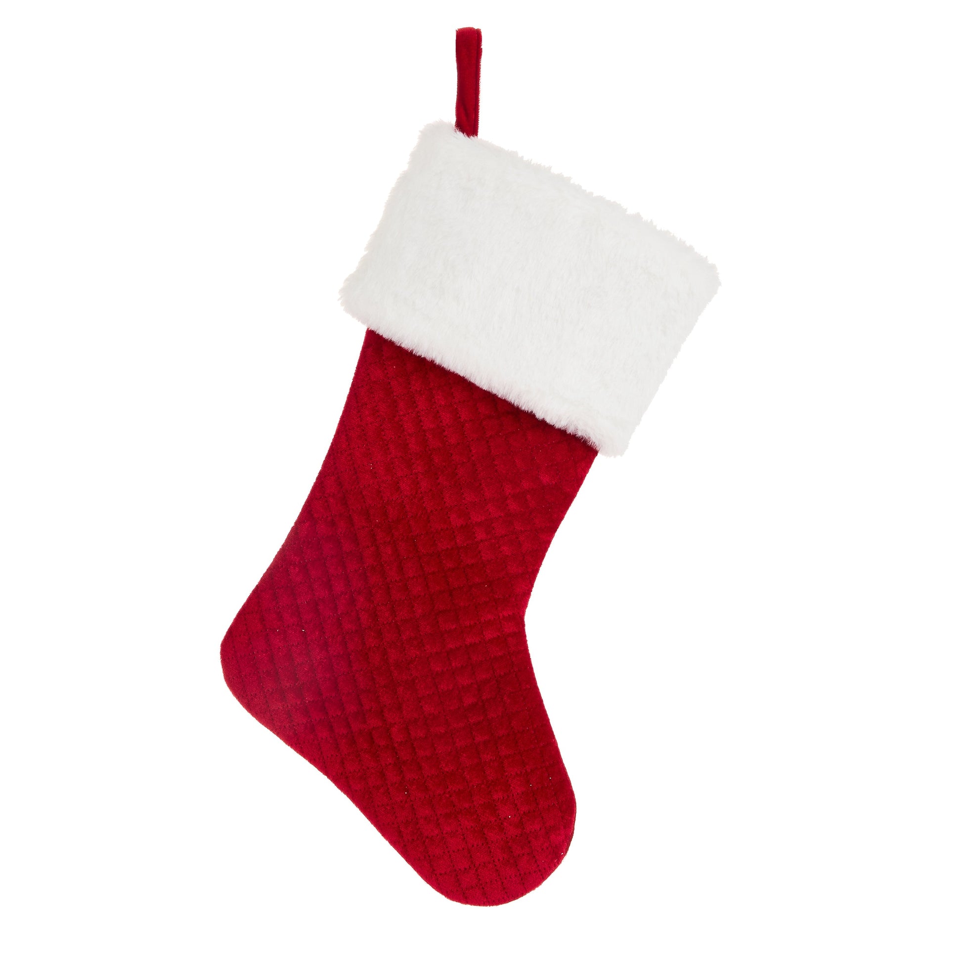 RAZ Imports 19.5" Classic Quilted Red Velvet Christmas Stocking with White Fur
