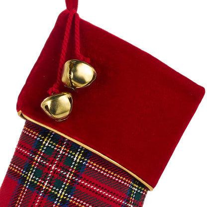 RAZ Imports 20" Homestead Plaid Red Christmas Stocking with Gold Jingle Bells