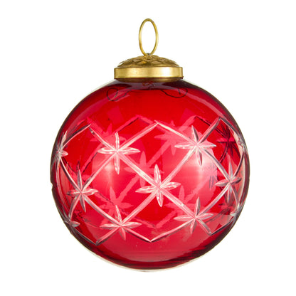 RAZ Imports 4" Etched Star Red Glass Ball Christmas Ornament - Set of 6