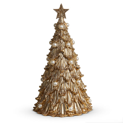RAZ Imports 14" Gold Acanthus Christmas Tree with Pearls Christmas Decoration