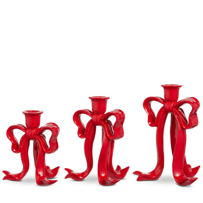 RAZ Imports 9" Bow Candlestick Holders Christmas Decoration - Set of 3