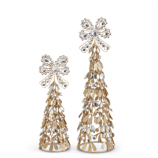 RAZ Imports 17" and 12" Glittered Gold Jewel Bow Christmas Trees Christmas Decoration - Set of 2